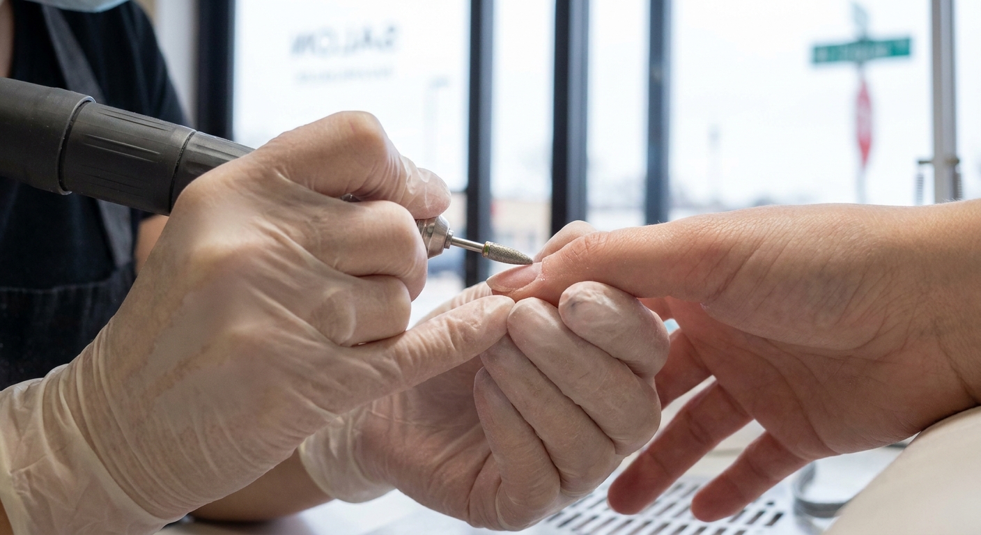 Russian manicure technique in St. Cloud showing precise cuticle work and flawless polish application