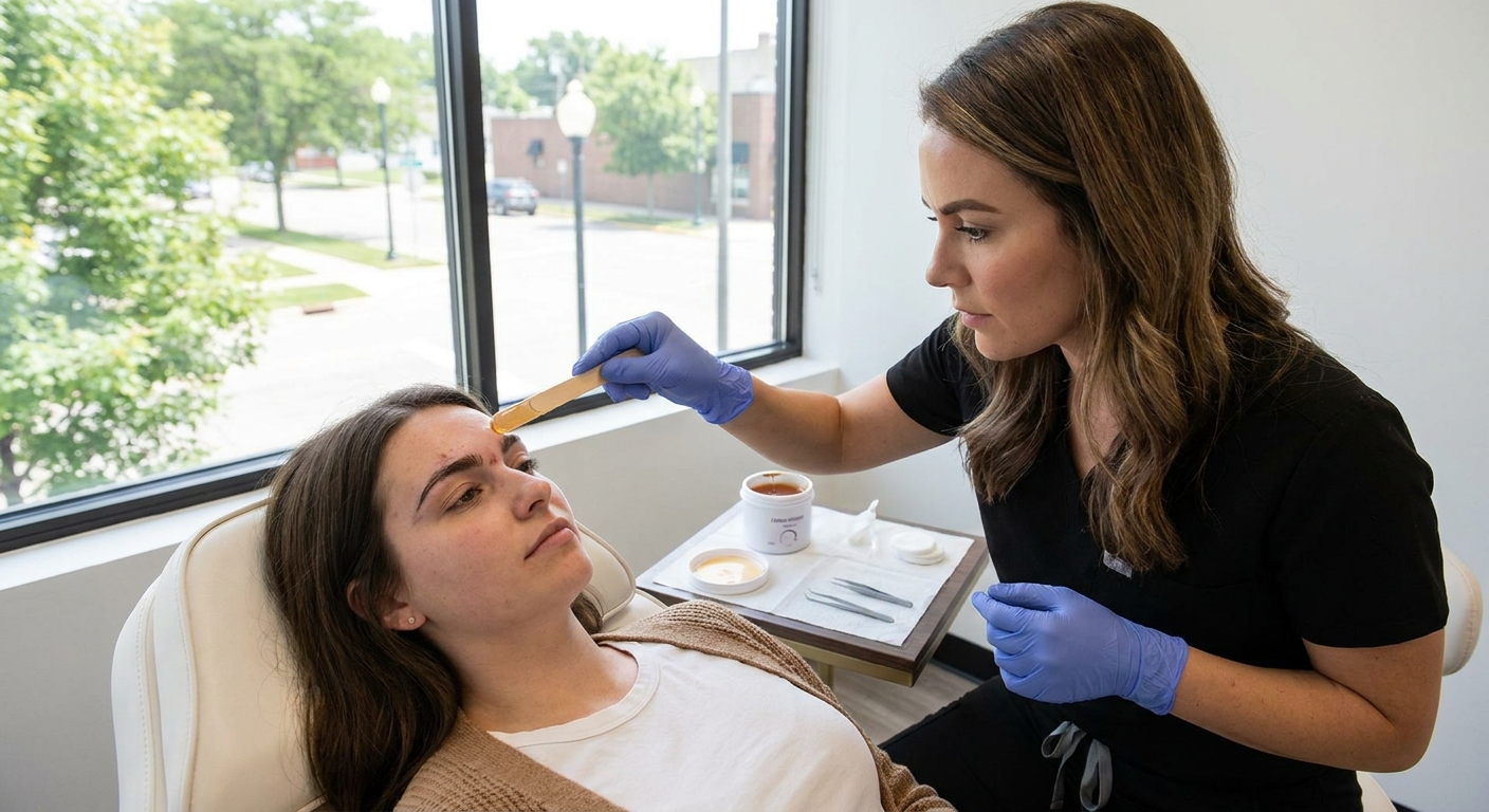 Brow waxing in St. Cloud correcting uneven eyebrows for symmetry and balance
